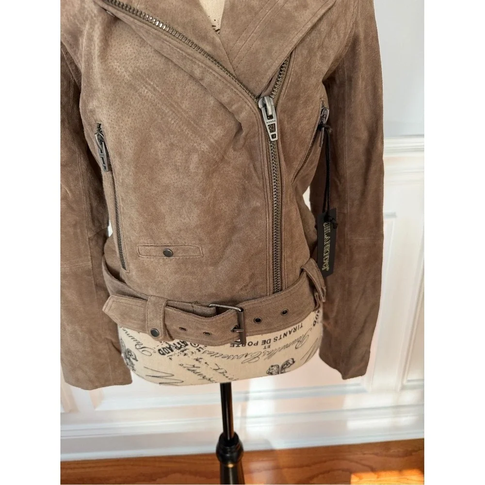 NEW BLANKNYC Denim Sueded Moto Jacket - French Taupe - Small
